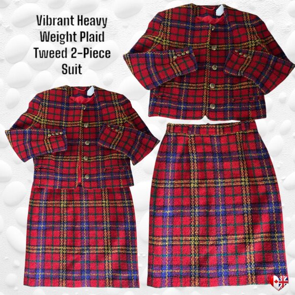 Ladies' Vibrant Heavy Weight Plaid Tweed 2-Piece Suit Fully Lined  S/M - Picture 1 of 10